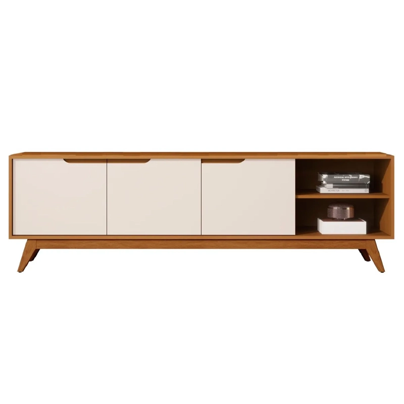 RACK TV BE DESIGN MDP 60" 3 PUERTAS CARAMELO/PERLA - 1