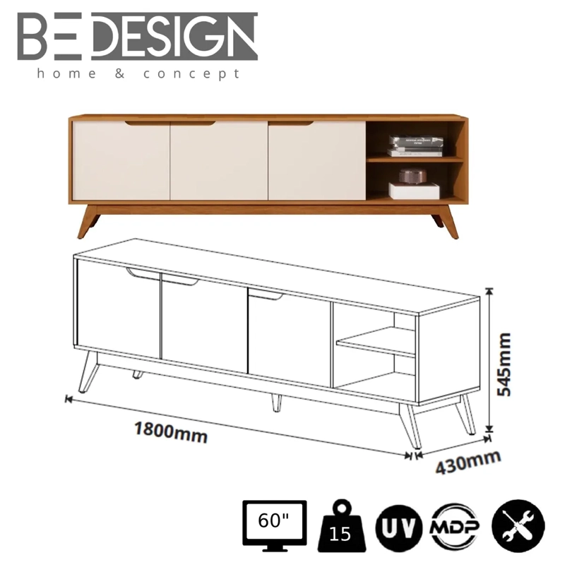 RACK TV BE DESIGN MDP 60" 3 PUERTAS CARAMELO/PERLA - 3