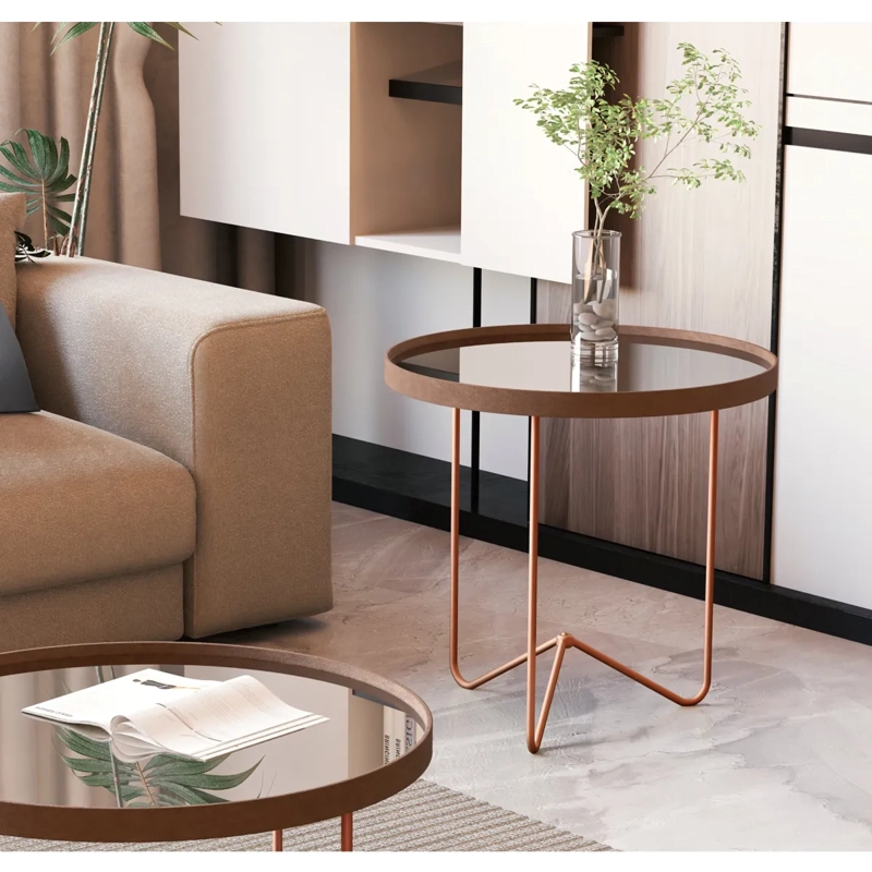 MESA LATERAL BE DESIGN METAL 50 CM REDONDA BRONCE - 4