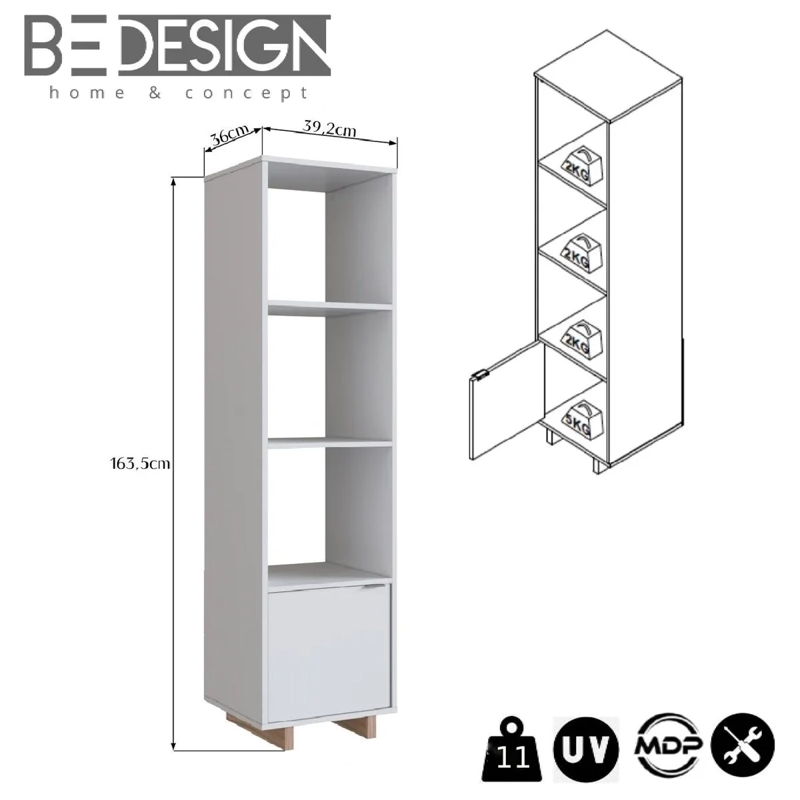 ARMARIO BE DESIGN NOMAD EMOVELL 3 ESPACIOS 1 PUERTA BLANCO - 3