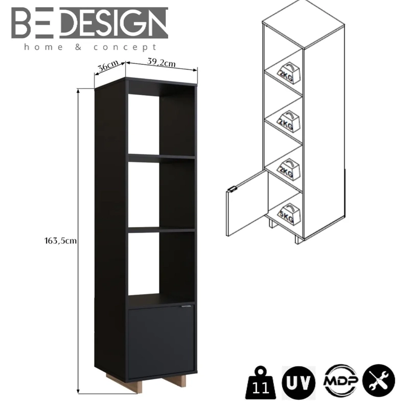 ARMARIO BE DESIGN NOMAD EMOVELL 3 ESPACIOS 1 PUERTA NEGRO - 3