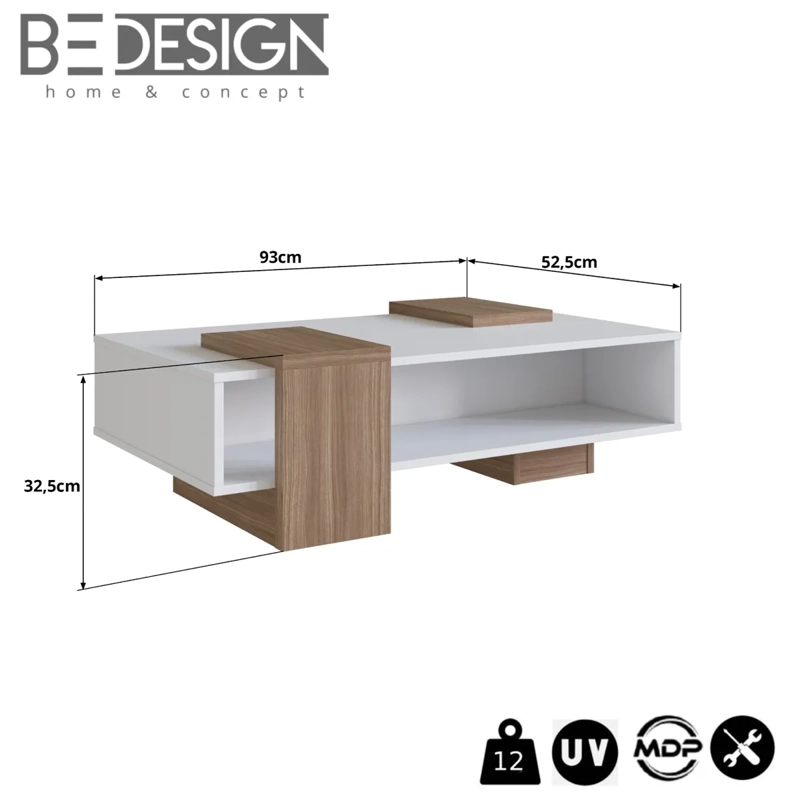 MESA DE CENTRO BE DESIGN MDP 93 CM SENSE EMOVELL BLANCO/CASTAÑO - 3