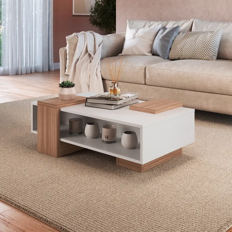 MESA DE CENTRO BE DESIGN MDP 93 CM SENSE EMOVELL BLANCO/CASTAÑO - 4