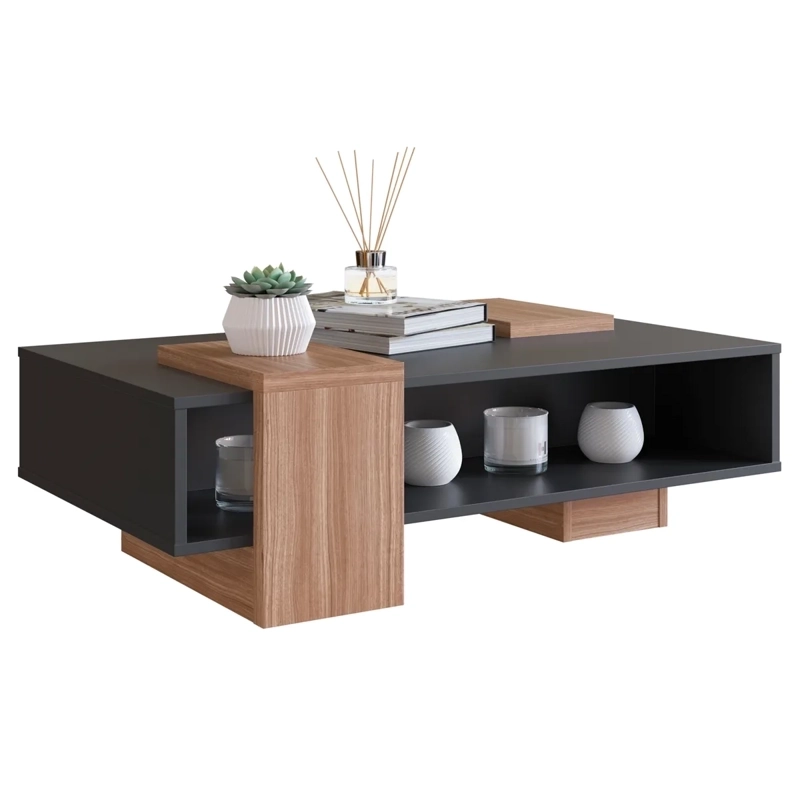 MESA DE CENTRO BE DESIGN MDP 93 CM SENSE EMOVELL NEGRO/CASTAÑO - 2