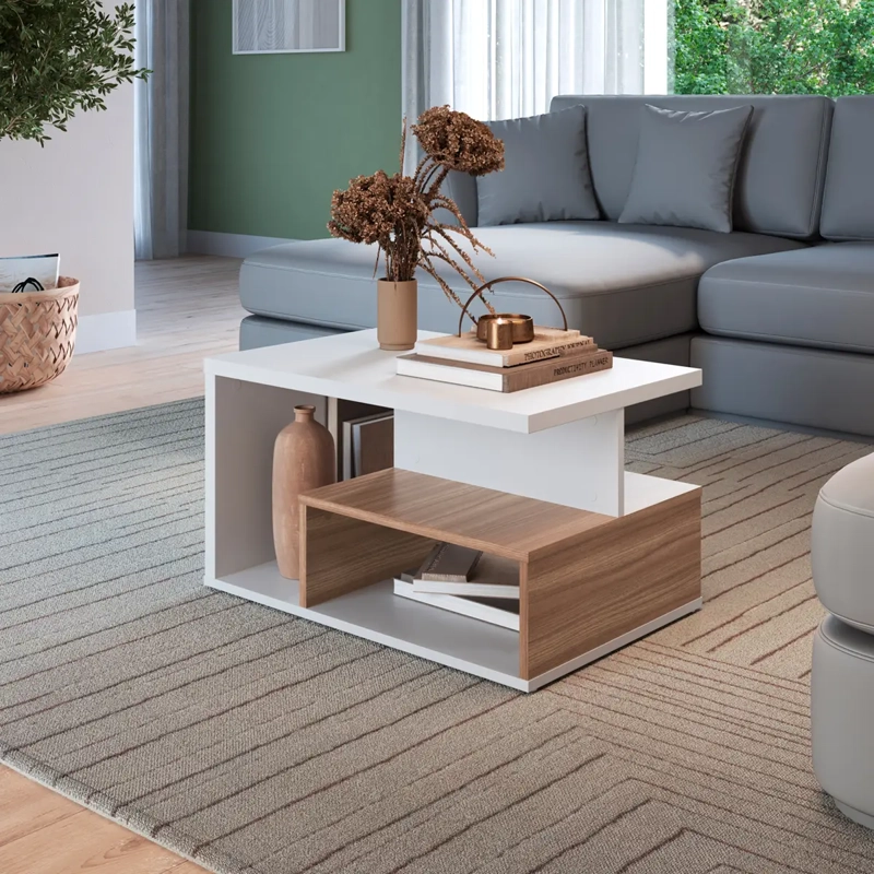 MESA DE CENTRO BE DESIGN MDP 67.5 CM LÍNEA EMOVELL BLANCO/CASTAÑO - 4