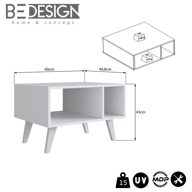 MESA DE CENTRO BE DESIGN MDP 60 CM RETRO EMOVELL BLANCO - 3