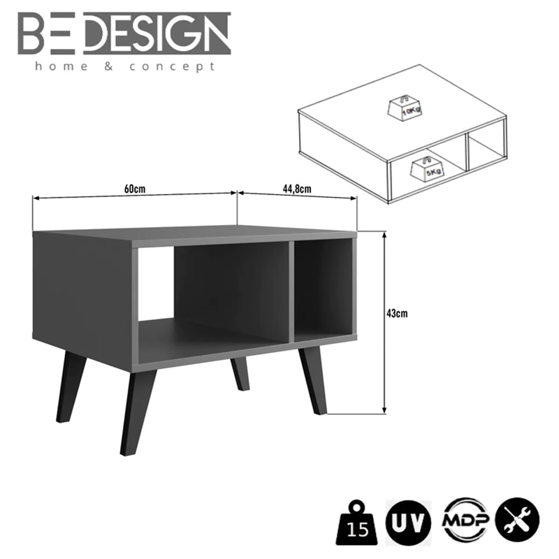 MESA DE CENTRO BE DESIGN MDP 60 CM RETRO EMOVELL GRIS - 3