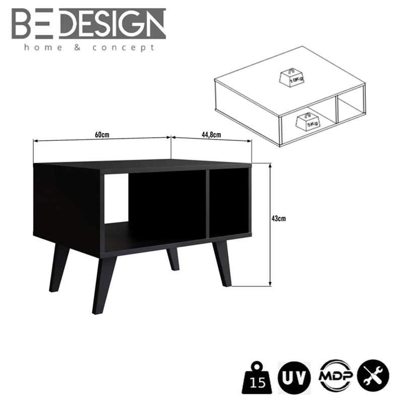 MESA DE CENTRO BE DESIGN MDP 60 CM RETRO EMOVELL NEGRO - 3