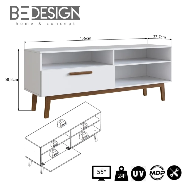 RACK TV BE DESIGN MDP 55" EMOVELL BLANCO - 3