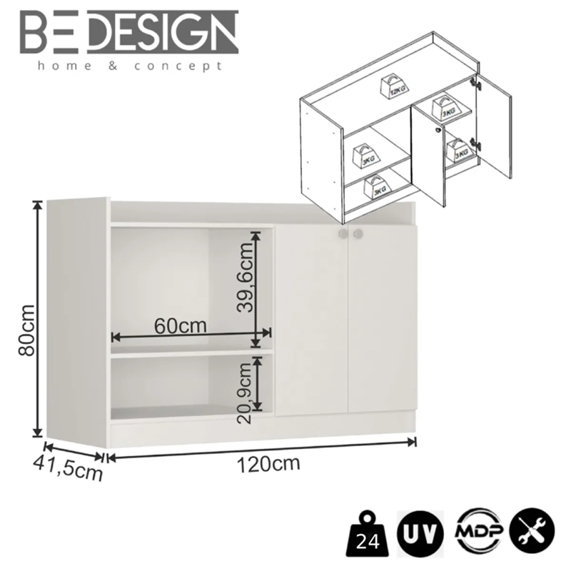 MUEBLE COCINA BE DESIGN 2 ESPACIOS 2 PUERTAS BLANCO - 3