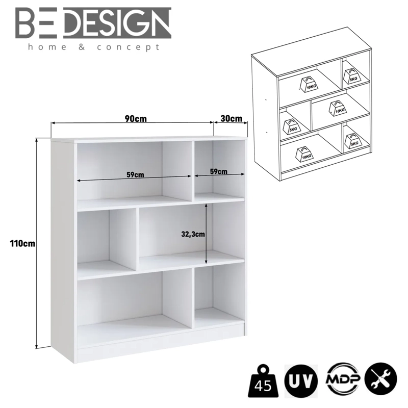ESTANTE BE DESIGN EMOVELL 6 REPISAS MDP BLANCO - 3