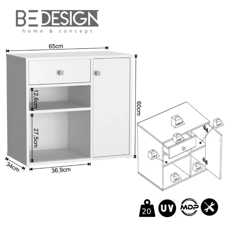 MUEBLE MULTIUSO BE DESIGN 1 PUERTA 1 CAJÓN BLANCO - 3