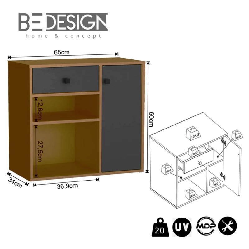 MUEBLE MULTIUSO BE DESIGN 1 PUERTA 1 CAJÓN NEGRO - 3