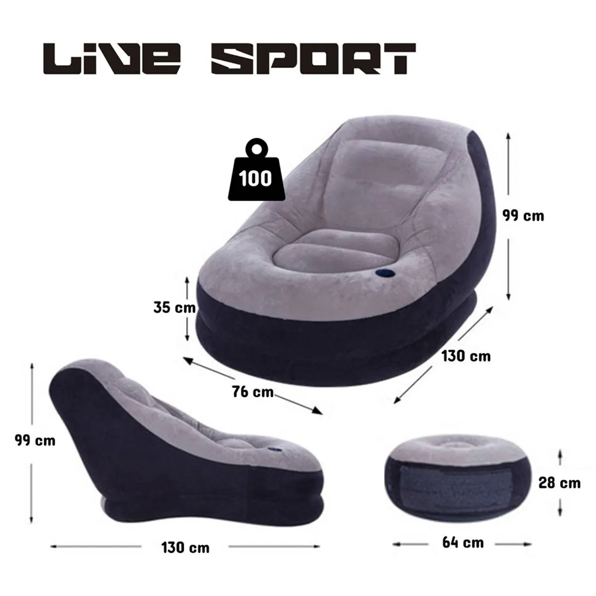 SILLÓN BE DESIGN INFLABLE RELAX LIVE SPORT+POSA PIES AZUL - 3