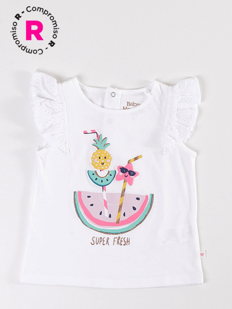 POLERA NIÑA BABY HARVEST CON MANGAS BRODERIE Y ESTAMPADO CENTRAL - 1