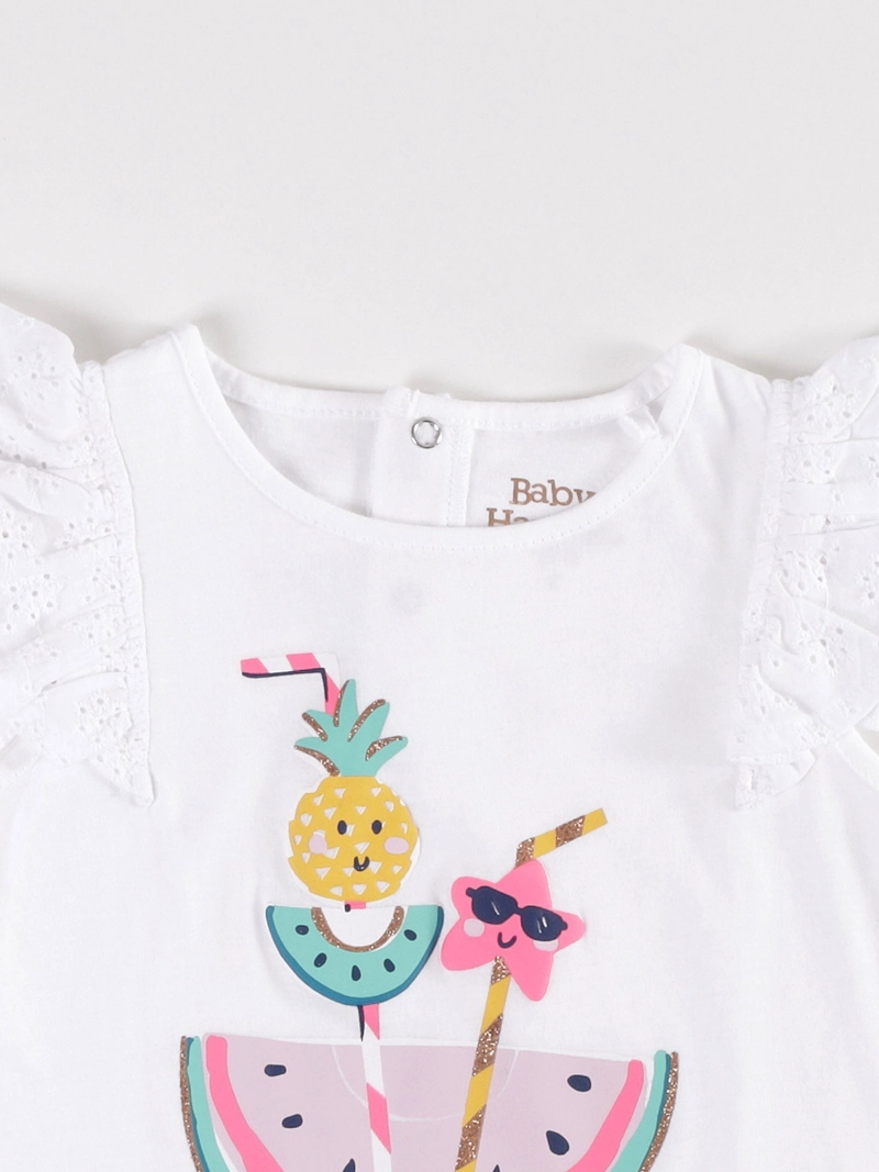 POLERA NIÑA BABY HARVEST CON MANGAS BRODERIE Y ESTAMPADO CENTRAL - 3