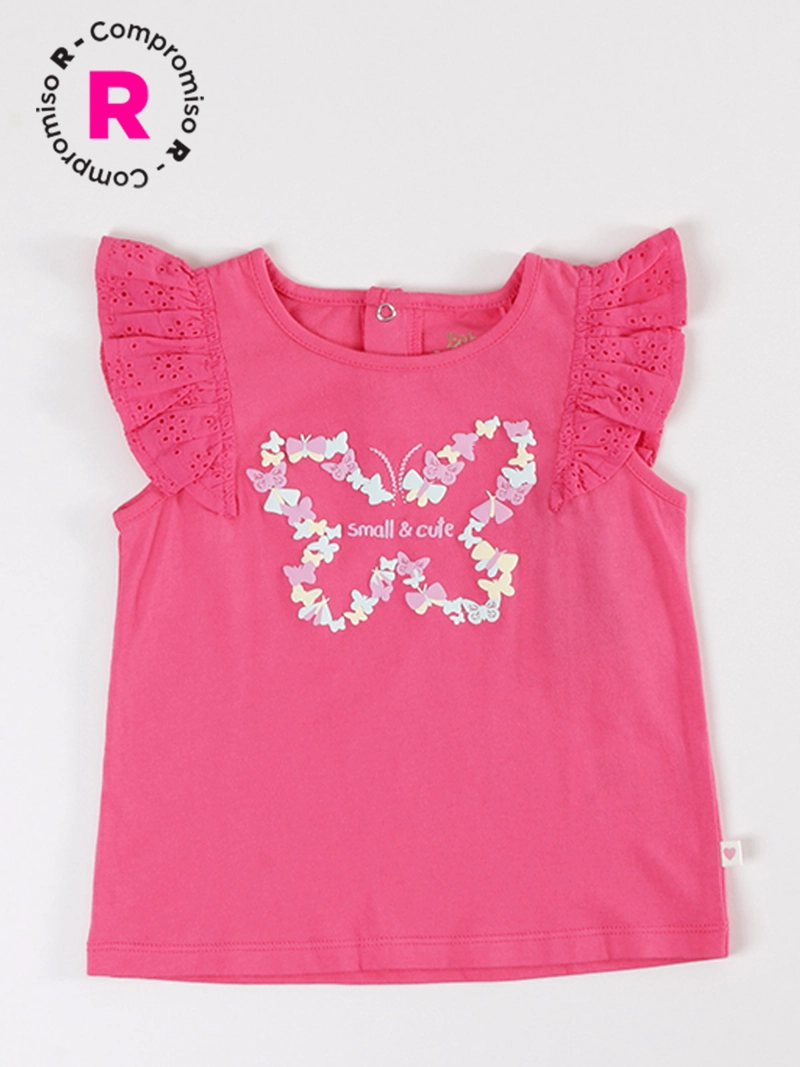 POLERA NIÑA BABY HARVEST CON MANGAS BRODERIE Y ESTAMPADO CENTRAL
