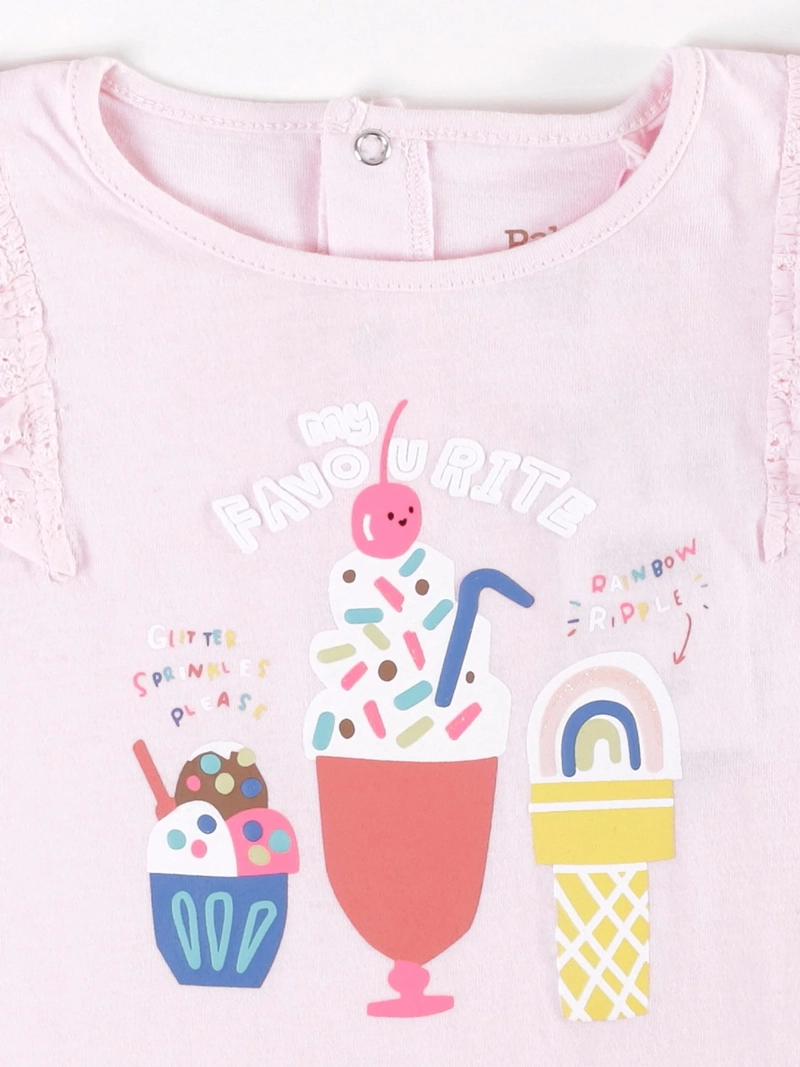 POLERA NIÑA BABY HARVEST CON MANGAS BRODERIE Y ESTAMPADO CENTRAL - 3