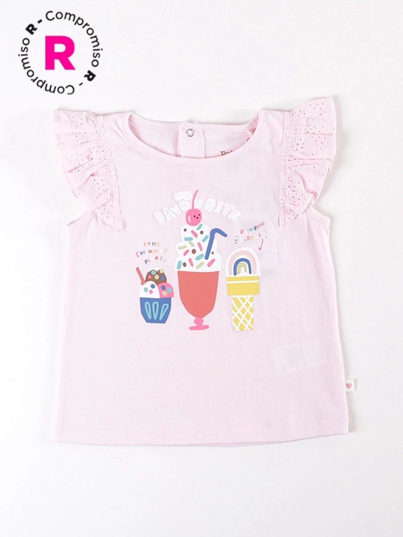 POLERA NIÑA BABY HARVEST CON MANGAS BRODERIE Y ESTAMPADO CENTRAL