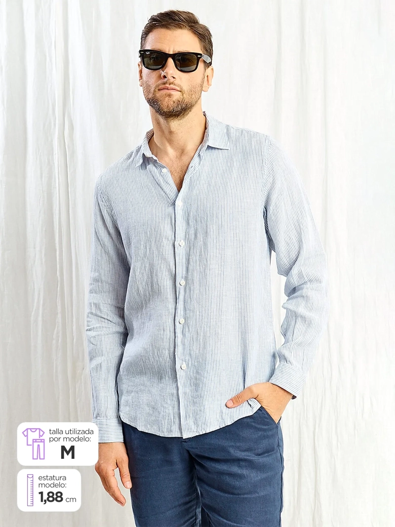 SPAVALDI CAMISA HOMBRE SPAVALDI LINO CUELLO CAMISERO MANGA LARGA LÍNEAS