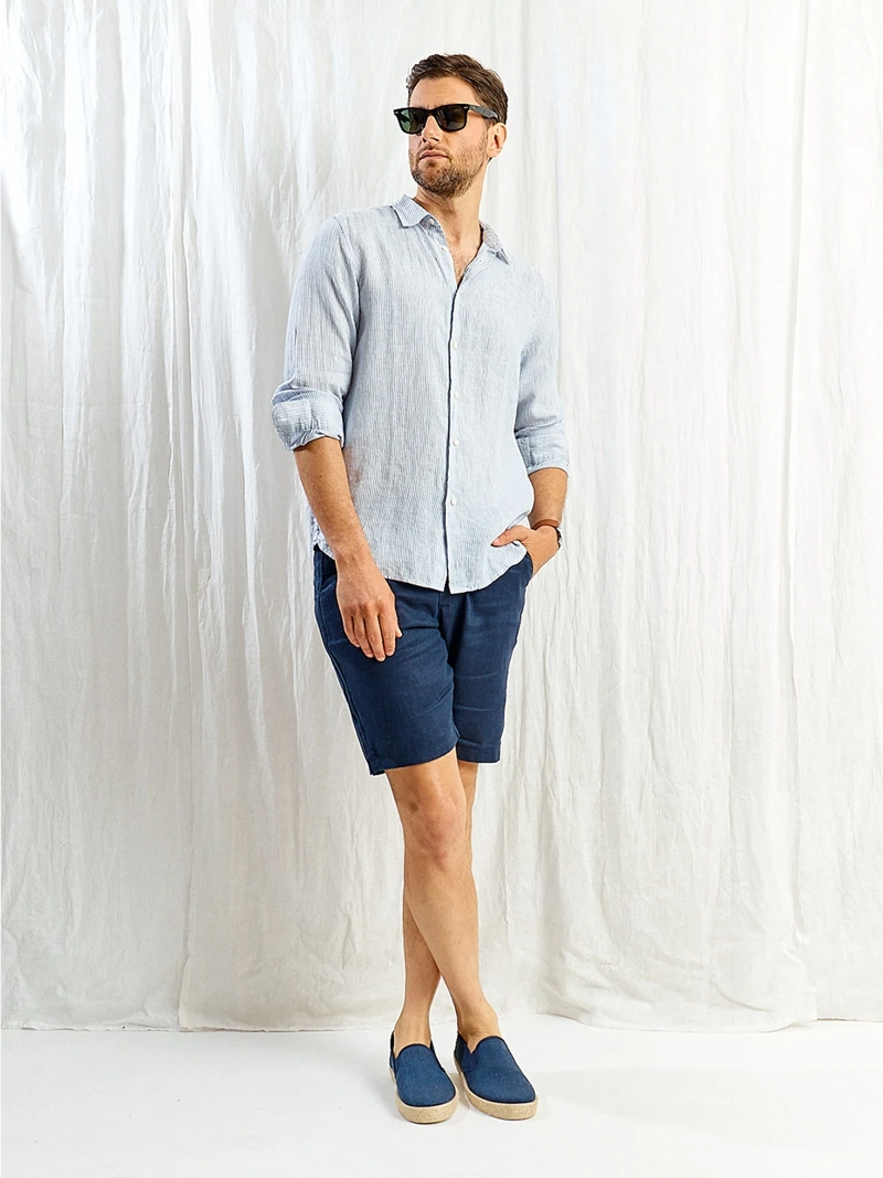 CAMISA HOMBRE SPAVALDI LINO CUELLO CAMISERO MANGA LARGA LÍNEAS - 5