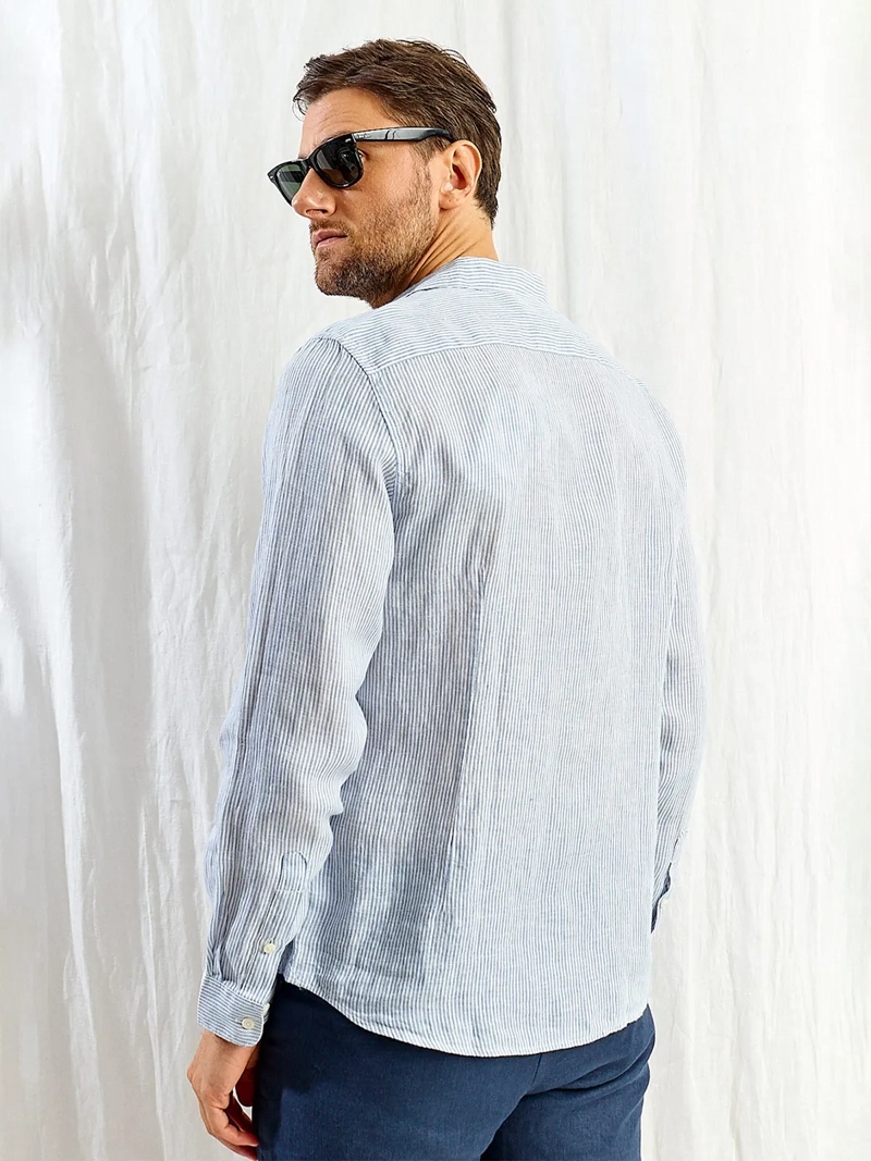 CAMISA HOMBRE SPAVALDI LINO CUELLO CAMISERO MANGA LARGA LÍNEAS - 2