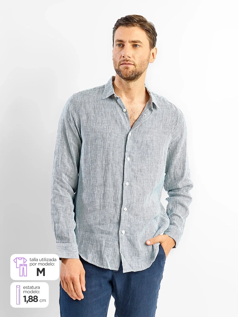 SPAVALDI CAMISA HOMBRE SPAVALDI LINO CUELLO CAMISERO MANGA LARGA LÍNEAS