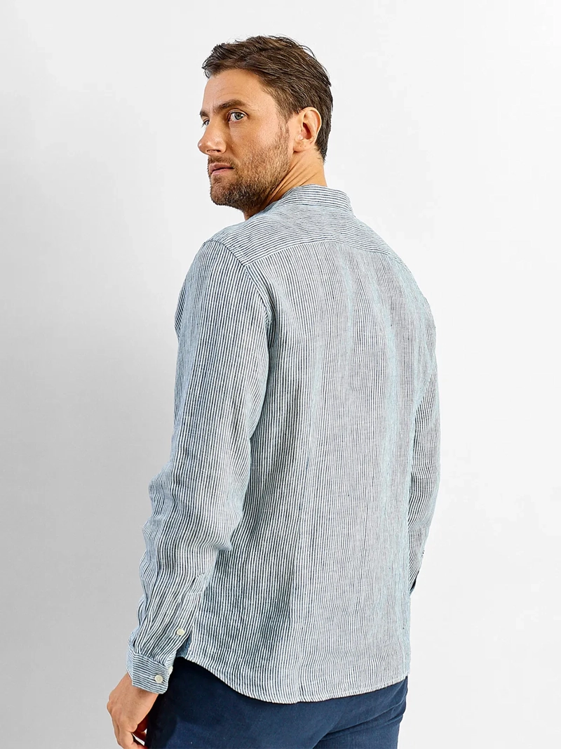 CAMISA HOMBRE SPAVALDI LINO CUELLO CAMISERO MANGA LARGA LÍNEAS - 2