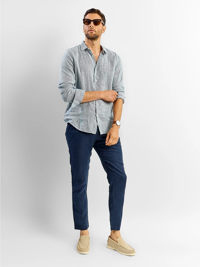 CAMISA HOMBRE SPAVALDI LINO CUELLO CAMISERO MANGA LARGA LÍNEAS - 5