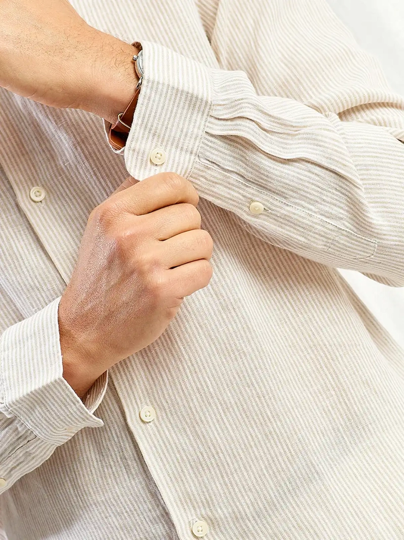 CAMISA HOMBRE SPAVALDI LINO CUELLO CAMISERO MANGA LARGA LÍNEAS - 4
