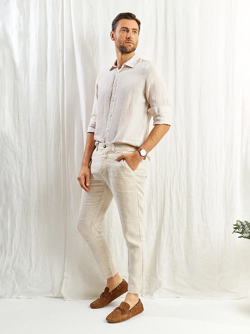CAMISA HOMBRE SPAVALDI LINO CUELLO CAMISERO MANGA LARGA LÍNEAS - 5