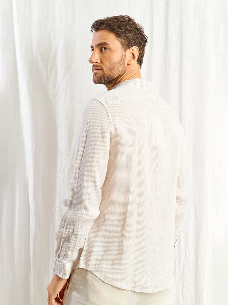 CAMISA HOMBRE SPAVALDI LINO CUELLO CAMISERO MANGA LARGA LÍNEAS - 2