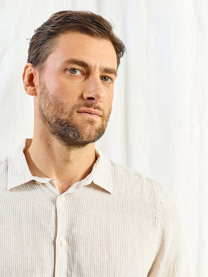 CAMISA HOMBRE SPAVALDI LINO CUELLO CAMISERO MANGA LARGA LÍNEAS - 3