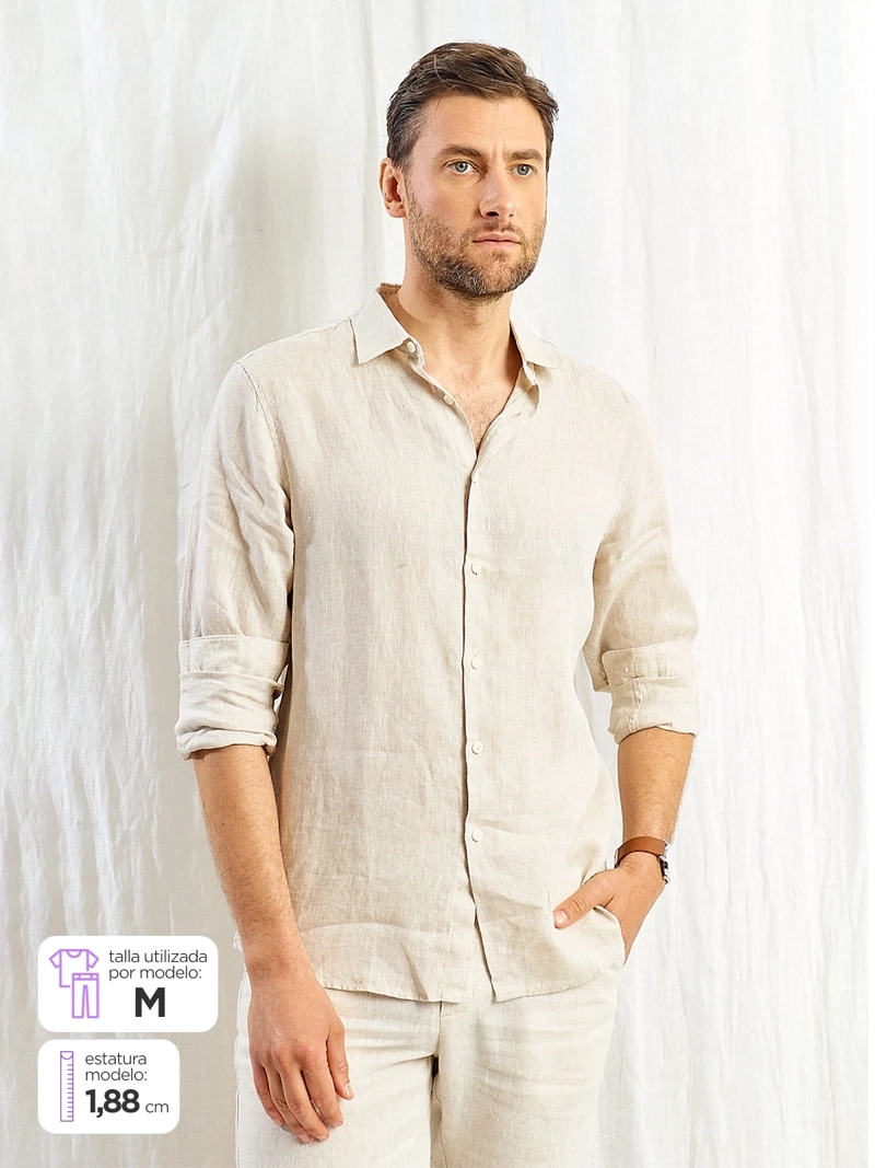 CAMISA HOMBRE SPAVALDI LINO CUELLO CAMISERO MANGA LARGA - 1