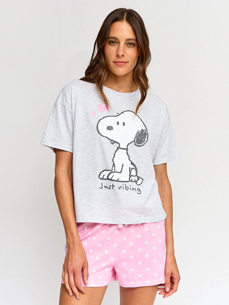 CAJA DE PIJAMA MUJER PEANUTS SNOOPY POLERA + SHORT - 1