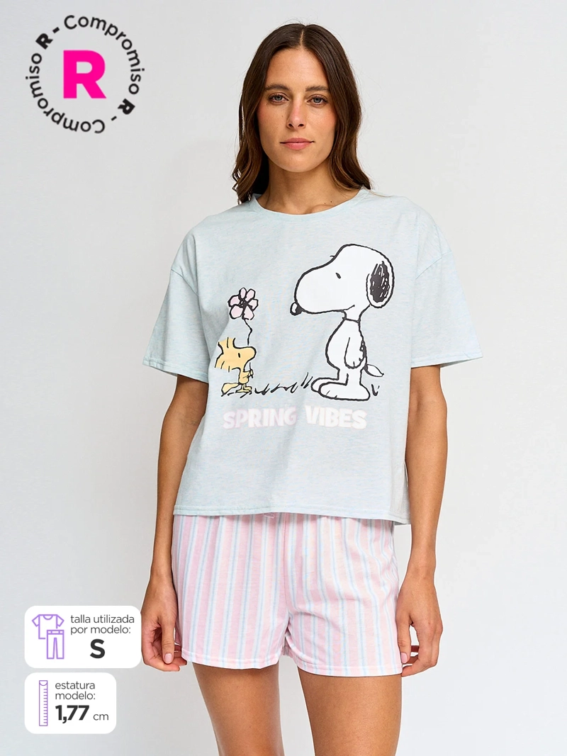 CAJA DE PIJAMA MUJER PEANUTS SNOOPY POLERA + SHORT - 1
