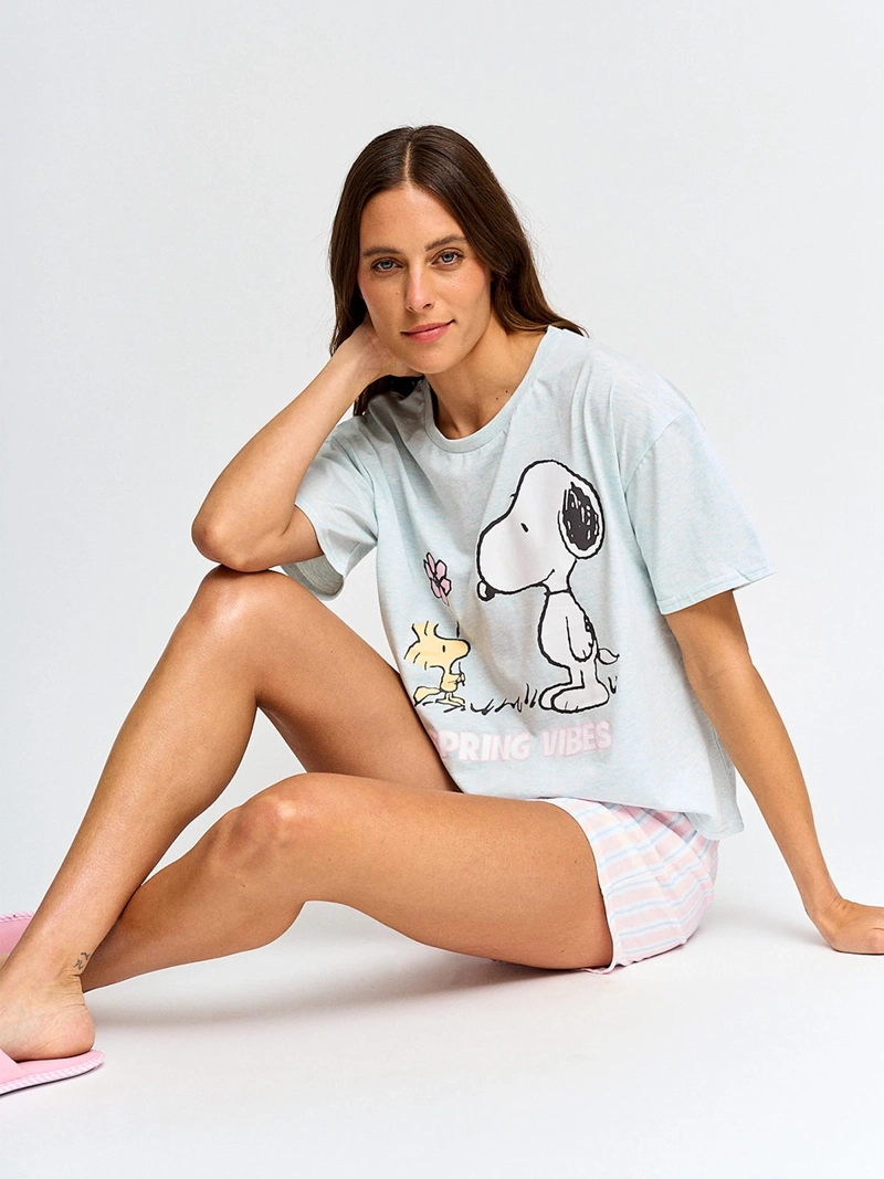 CAJA DE PIJAMA MUJER PEANUTS SNOOPY POLERA + SHORT - 4
