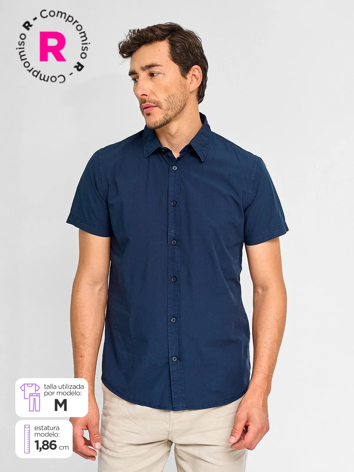 CAMISA HOMBRE CACHAREL ALGODÓN MANGA CORTA LAVADA - 1