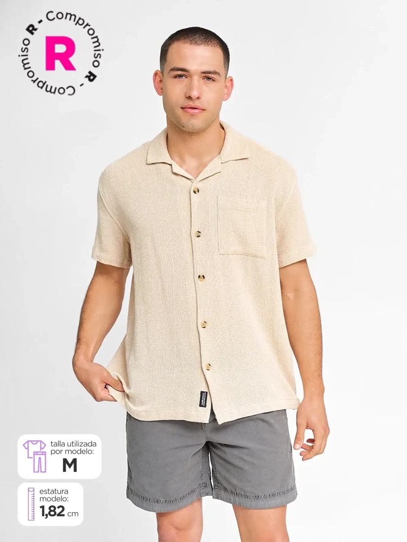 CAMISA HOMBRE BARBADOS ALGODÓN MANGA CORTA TEJIDA - 1