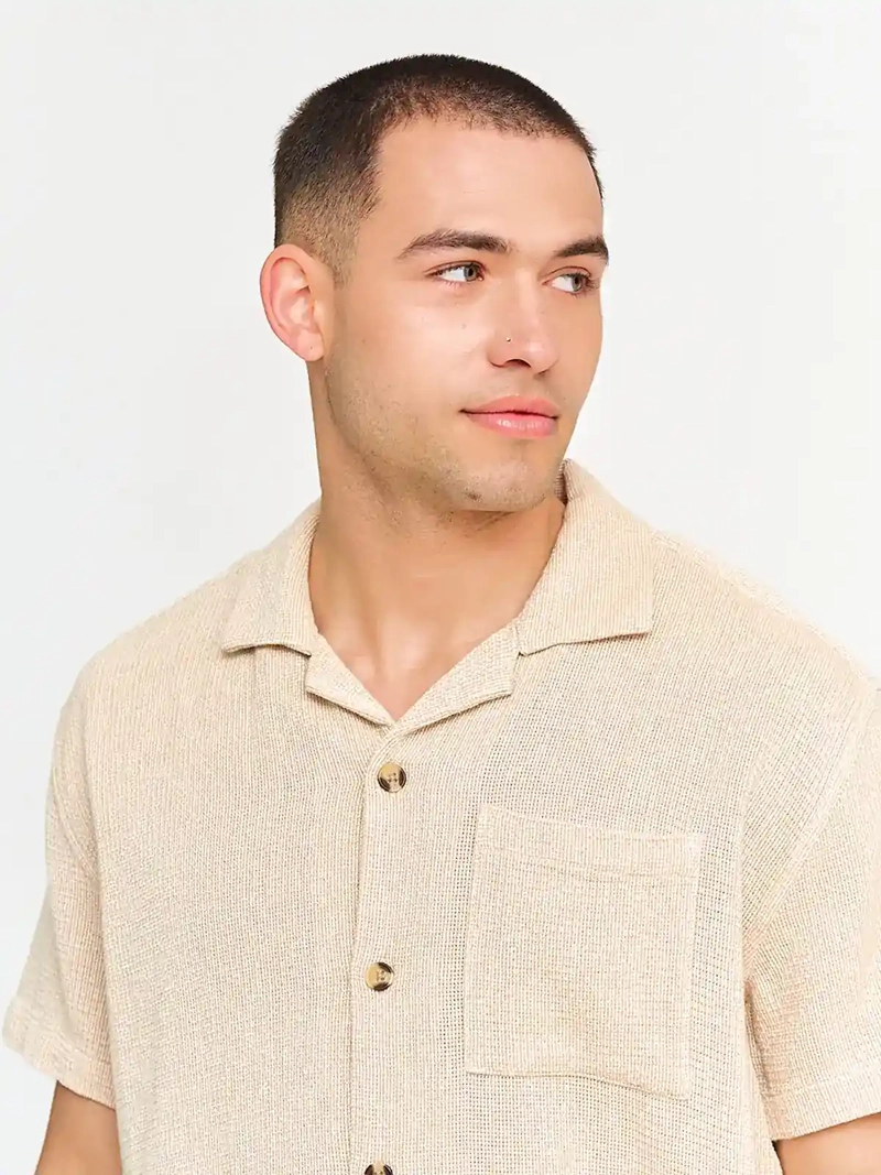 CAMISA HOMBRE BARBADOS ALGODÓN MANGA CORTA TEJIDA - 3