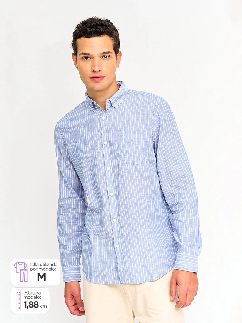 CAMISA HOMBRE KENNETH STEVENS LINO MANGA LARGA LÍNEAS - 1