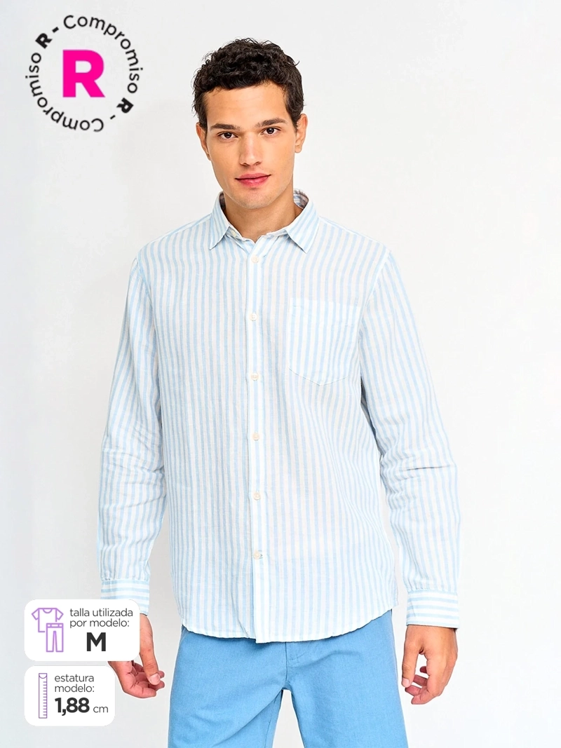 CAMISA HOMBRE REGATTA ALGODÓN MANGA LARGA LÍNEAS