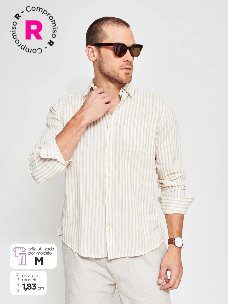 CAMISA HOMBRE REGATTA ALGODÓN MANGA LARGA LÍNEAS