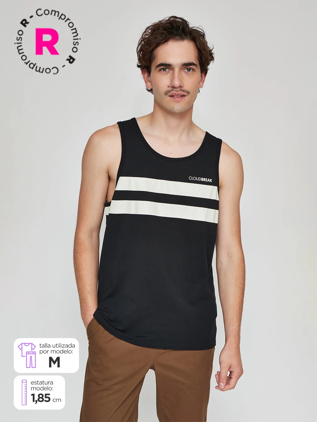 POLERA HOMBRE CLOUDBREAK ALGODÓN SIN MANGAS FRANJAS - 1