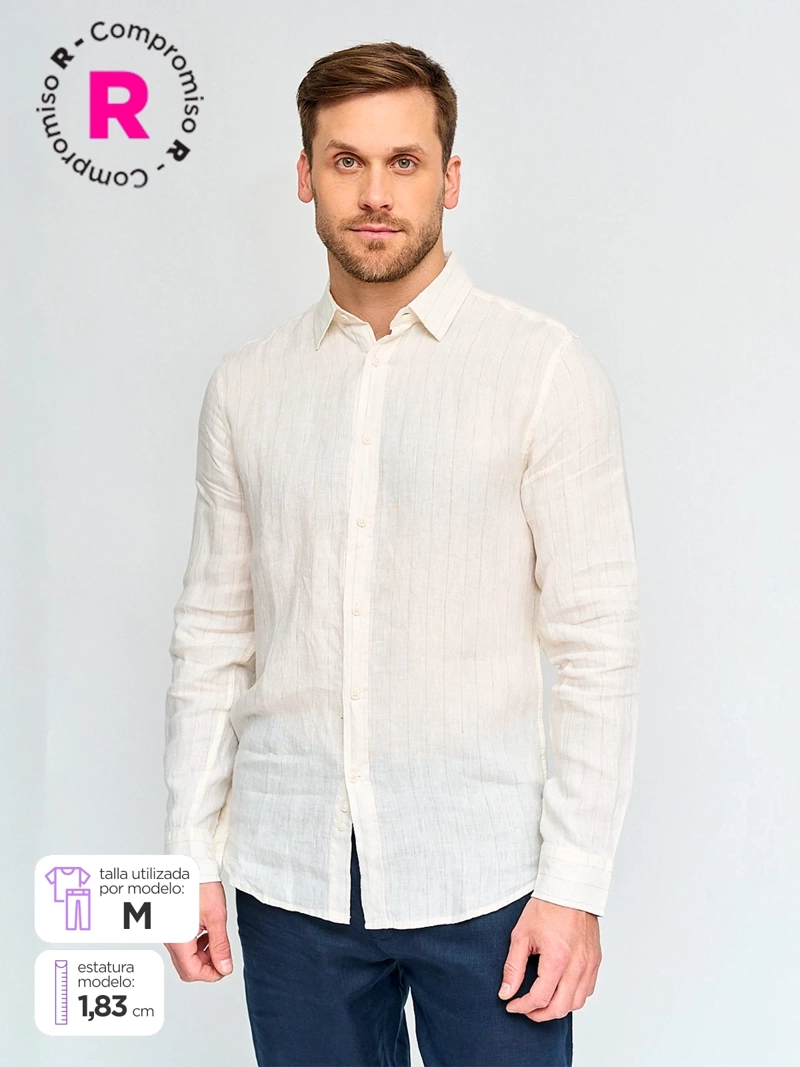 CAMISA HOMBRE CACHAREL LINO MANGA CORTA LÍNEAS - 1
