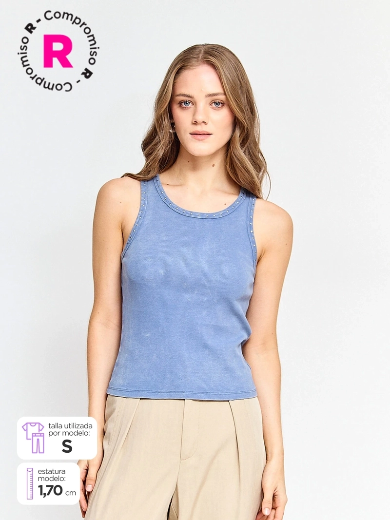 POLERA MUJER BARBADOS ALGODÓN SIN MANGAS TACHAS - 1