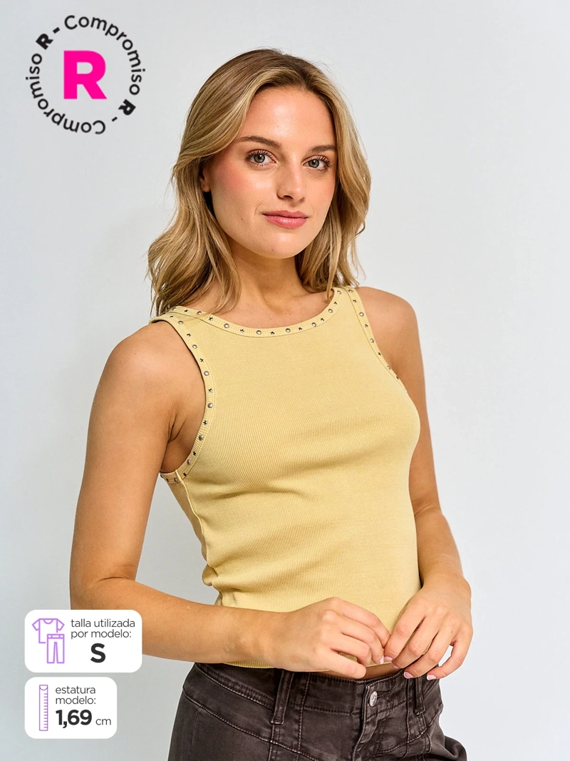 POLERA MUJER BARBADOS ALGODÓN SIN MANGAS TACHAS - 1