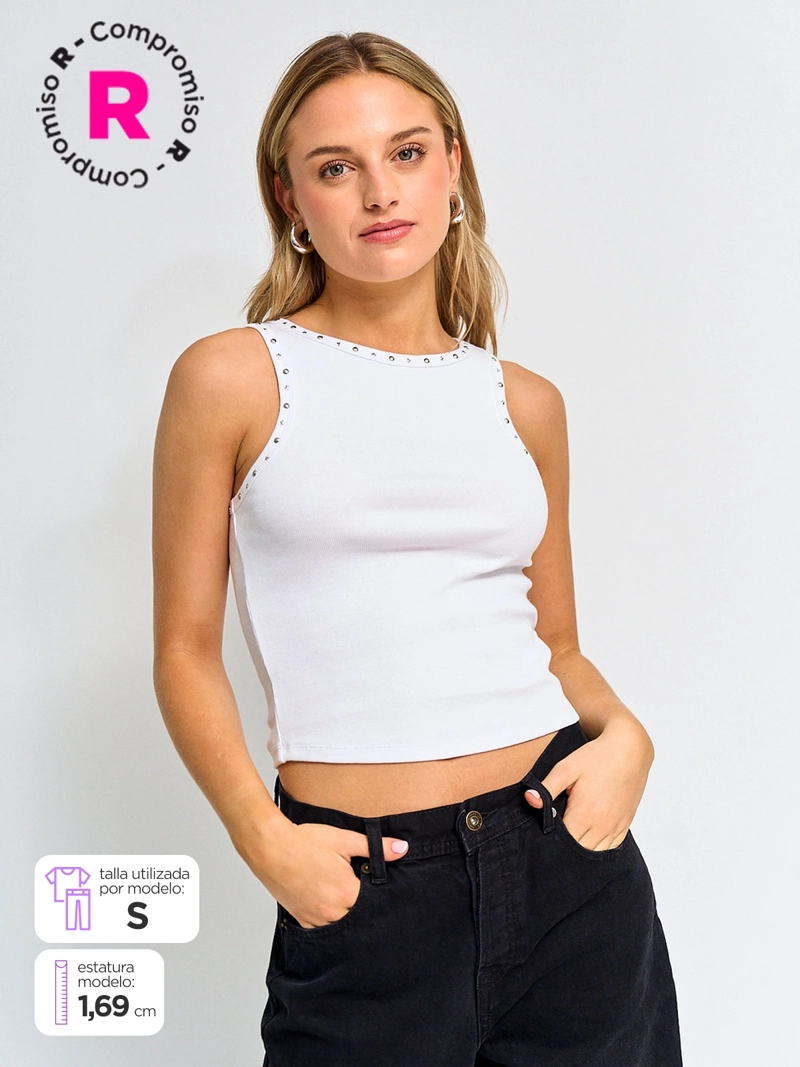 POLERA MUJER BARBADOS ALGODÓN SIN MANGAS TACHAS - 1
