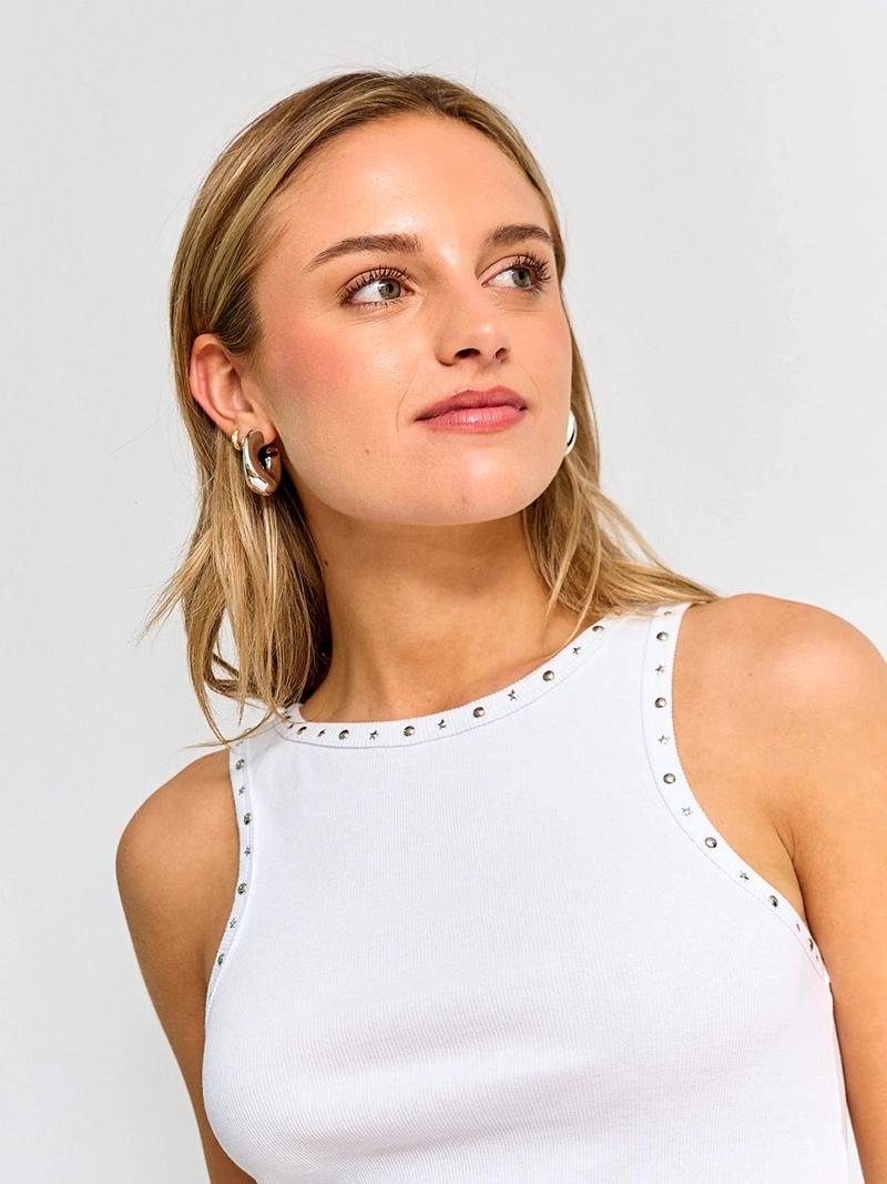 POLERA MUJER BARBADOS ALGODÓN SIN MANGAS TACHAS - 3