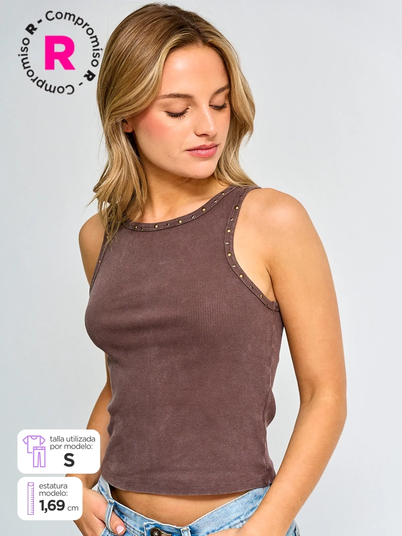 POLERA MUJER BARBADOS ALGODÓN SIN MANGAS TACHAS - 1
